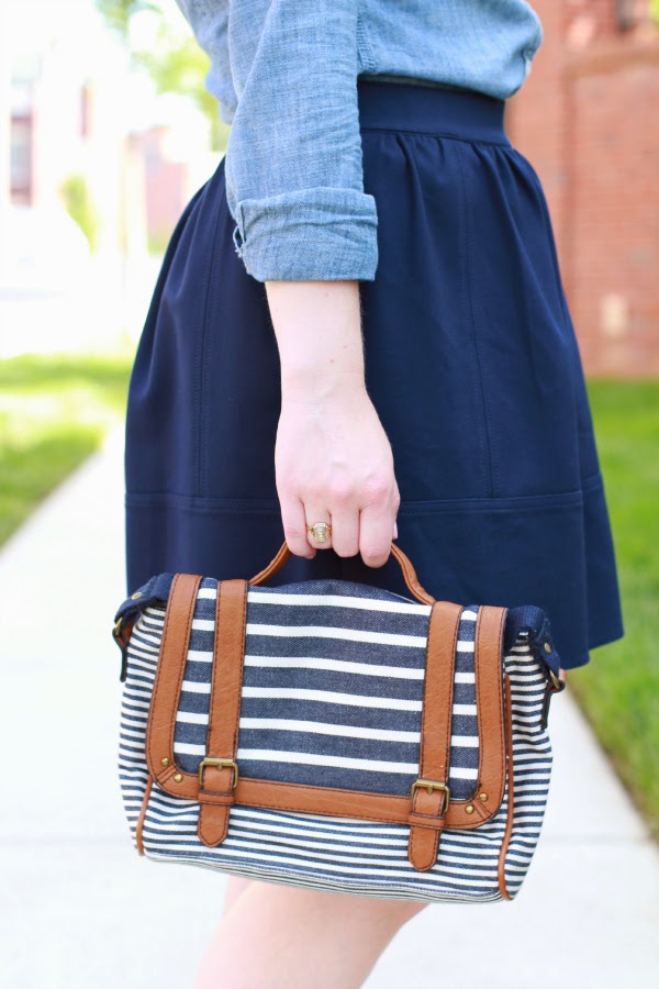 Chambray Another Way | Something Good chambray shirt, madewell skirt, red flats, lulu*s shoes, american eagle outfitter chambray