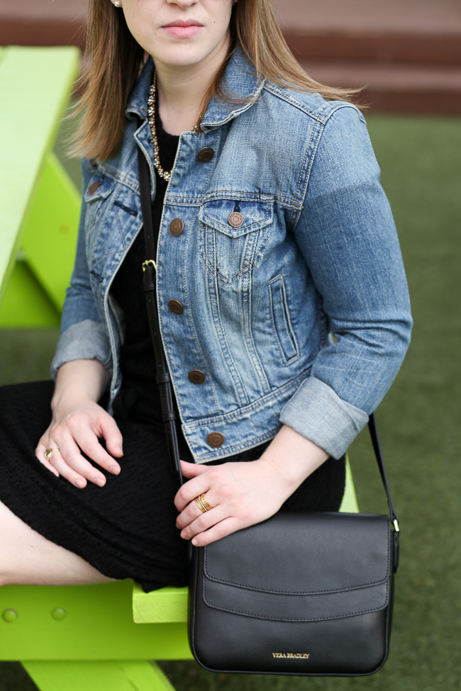Adventuring with Vera Bradley | Something Good vera bradley, leather, twice as nice, crossbody, black shirt dress, loft, lace up ankle boots, fall fashion, style, womens, outfit, denim jacket, AEO, forever 21