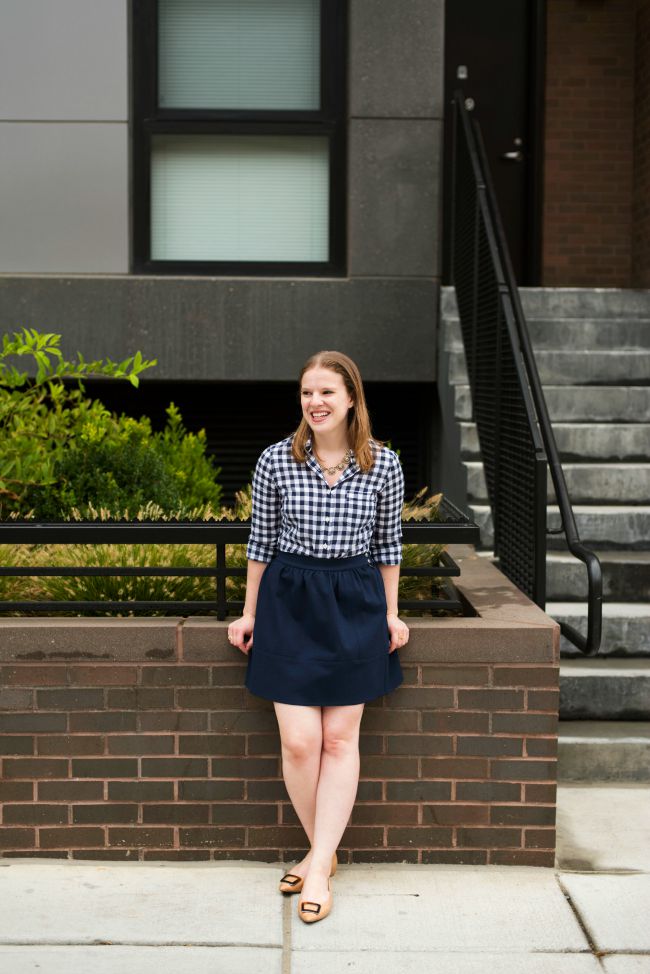 dc woman blogger in gingham button down top, Fall Business Casual Outfits | Something Good | A DC Style and Lifestyle Blog on a Budget