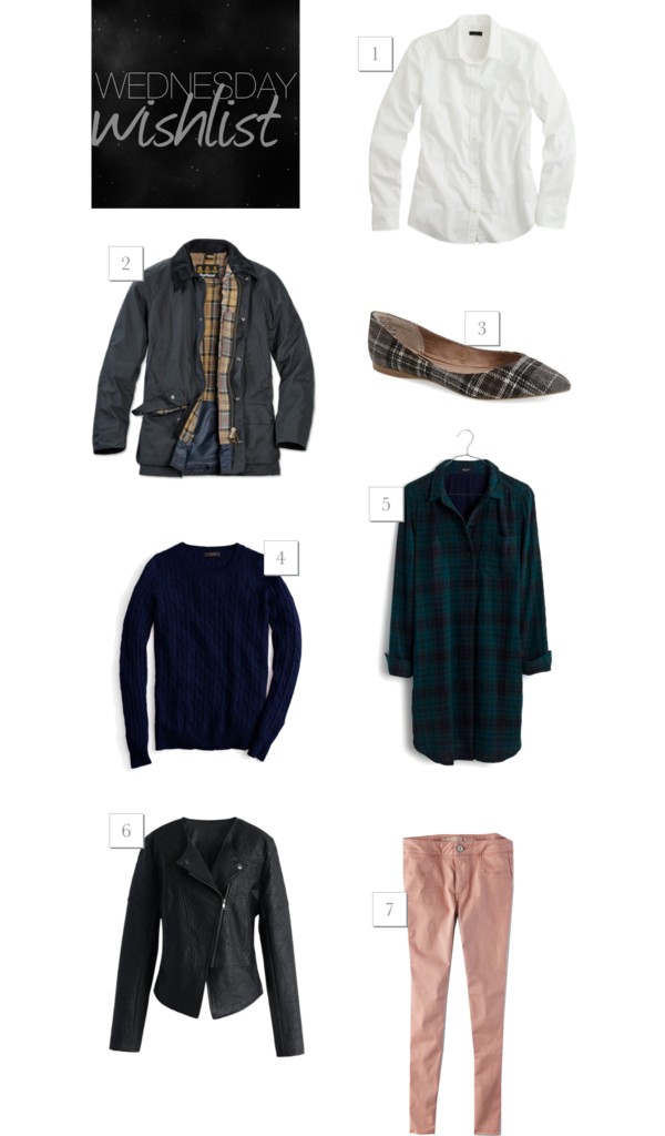 Wednesday Wishlist | Something Good cable knit sweater, moto jacket, barbour jacket, aeo jegging, plaid shirt dress