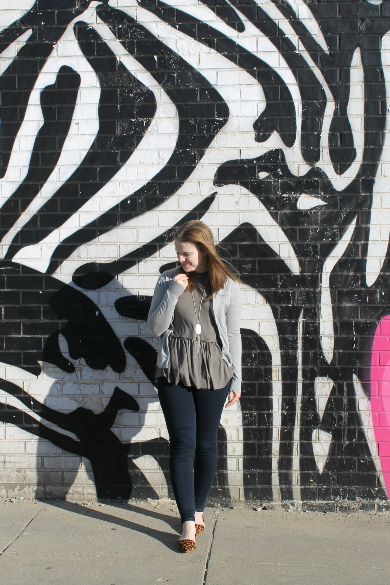 The Loose Green Peplum | Something Good, @danaerinw, women, fashion, clothing, style, clothes, women's fashion, urban outfitters, loose peplum, jeans, jeggings, american eagle outfitters, aeo, j.crew factory, gray cardigan, leopard print flats, d'orsay flats, kendra scott rayne necklace