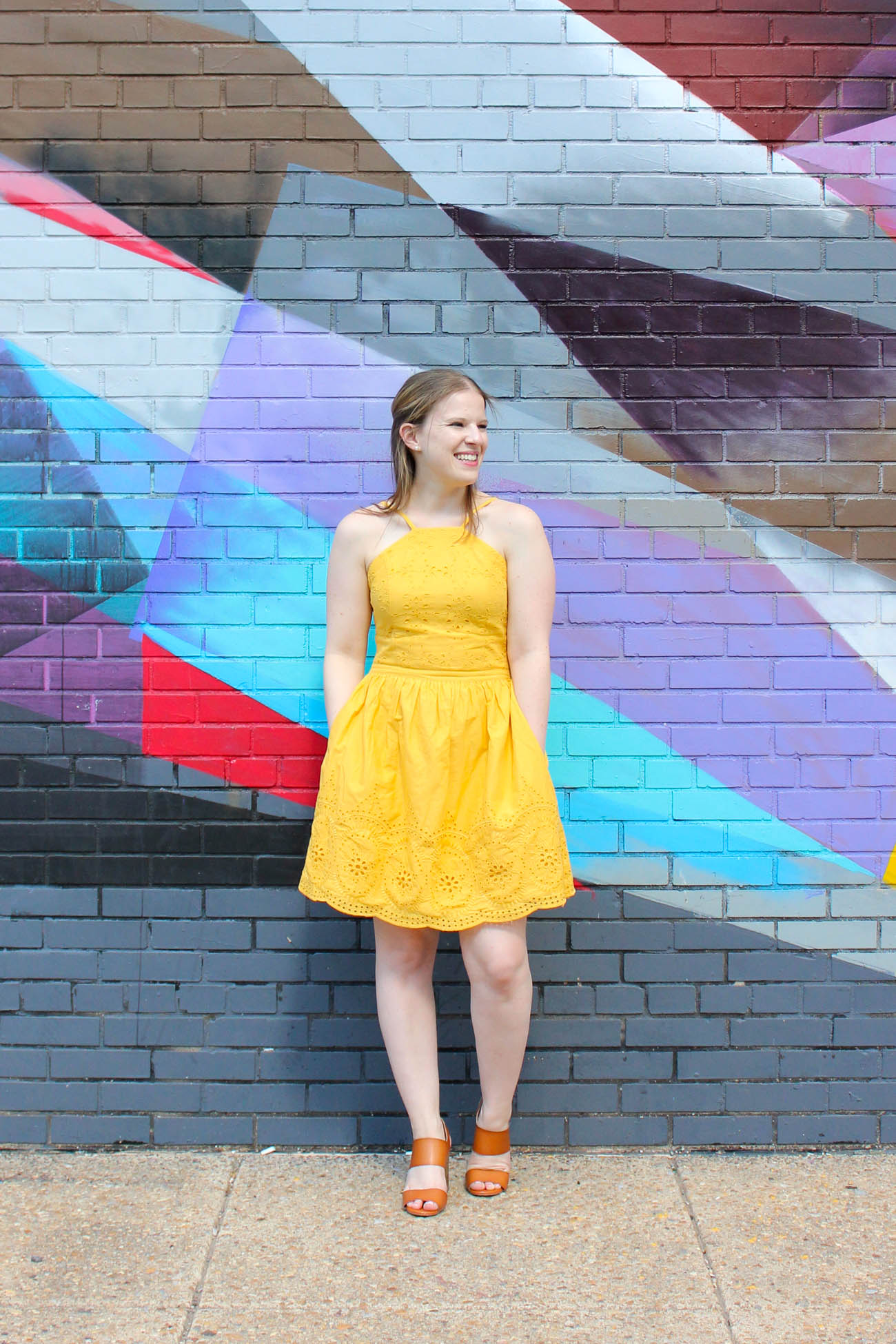 The Dress that Made Me Start Loving Abercrombie and Fitch | Something Good, @danaerinw , abercrombie and fitch eyelet dress, halter dress, yellow dress, women, fashion, clothing, style, women's clothing, women's fashion, women's style, wedges, heels, sandals, murals, mural, inspiration, dress, yellow halter dress, fit and flare dress, fit'n'flare dress, yellow halter, abercrombie and fitch, abercrombie & fitch, summer styles, summer fashion, summer dresses, garden dresses, party dresses, wedding guest dresses, wedding dresses,