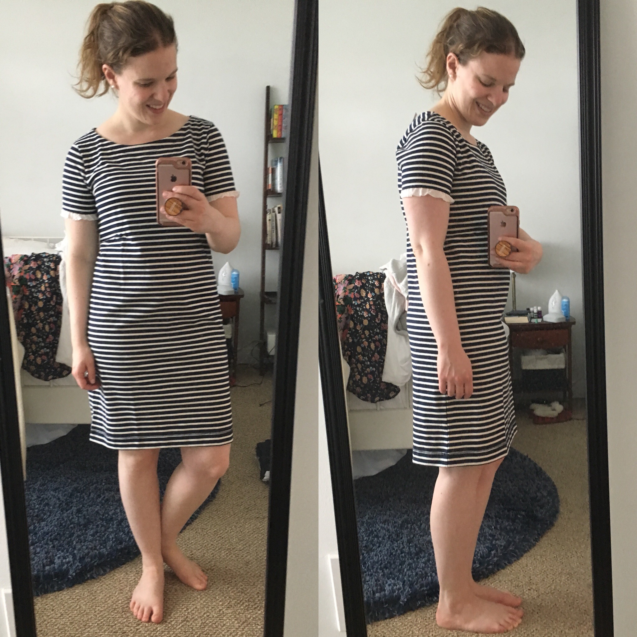 dc woman blogger wearing J.Crew Factory Striped Poplin-Trimmed Dress