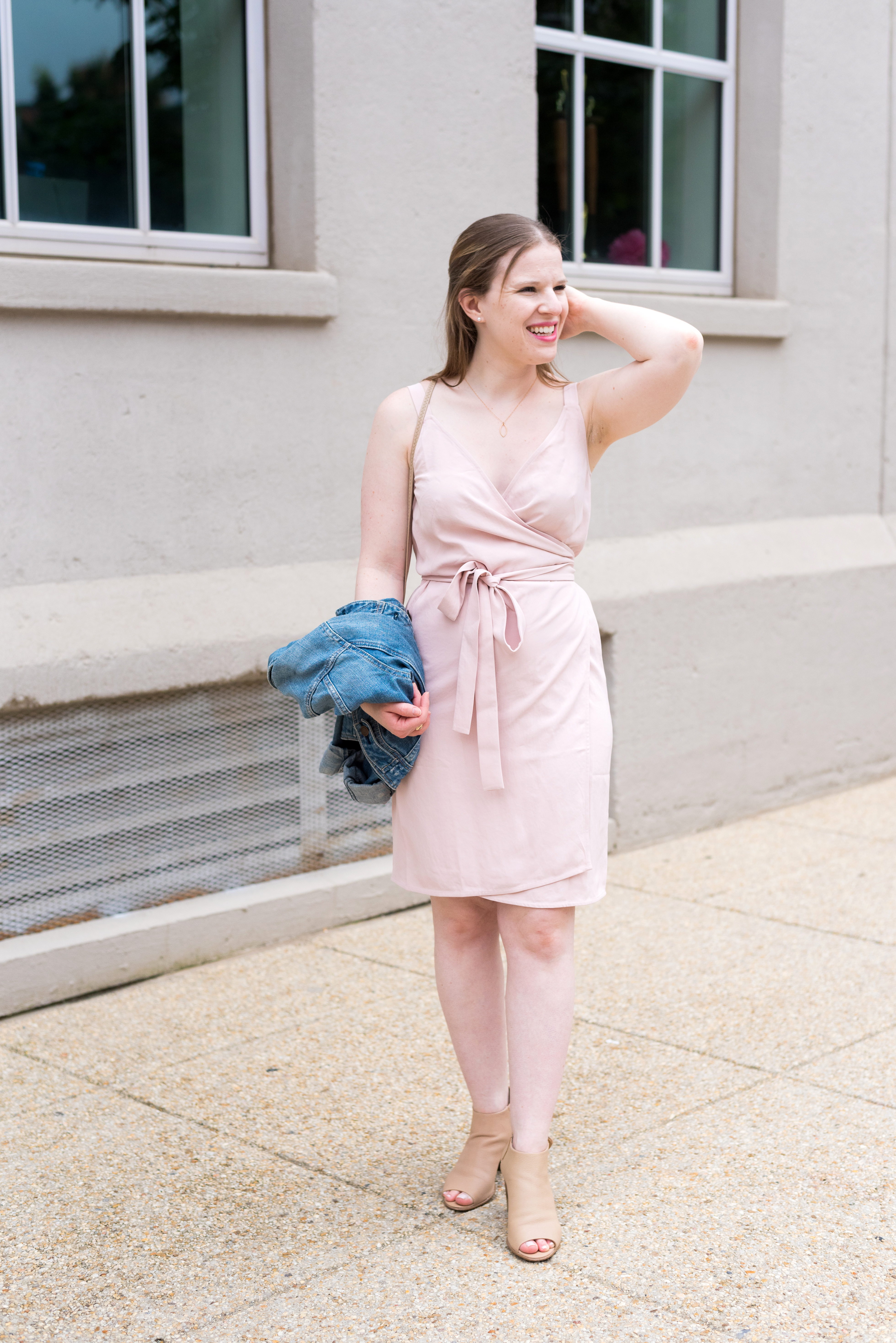 DC woman blogger wearing Everlane The Japanese GoWeave Tank Mini Wrap Dress