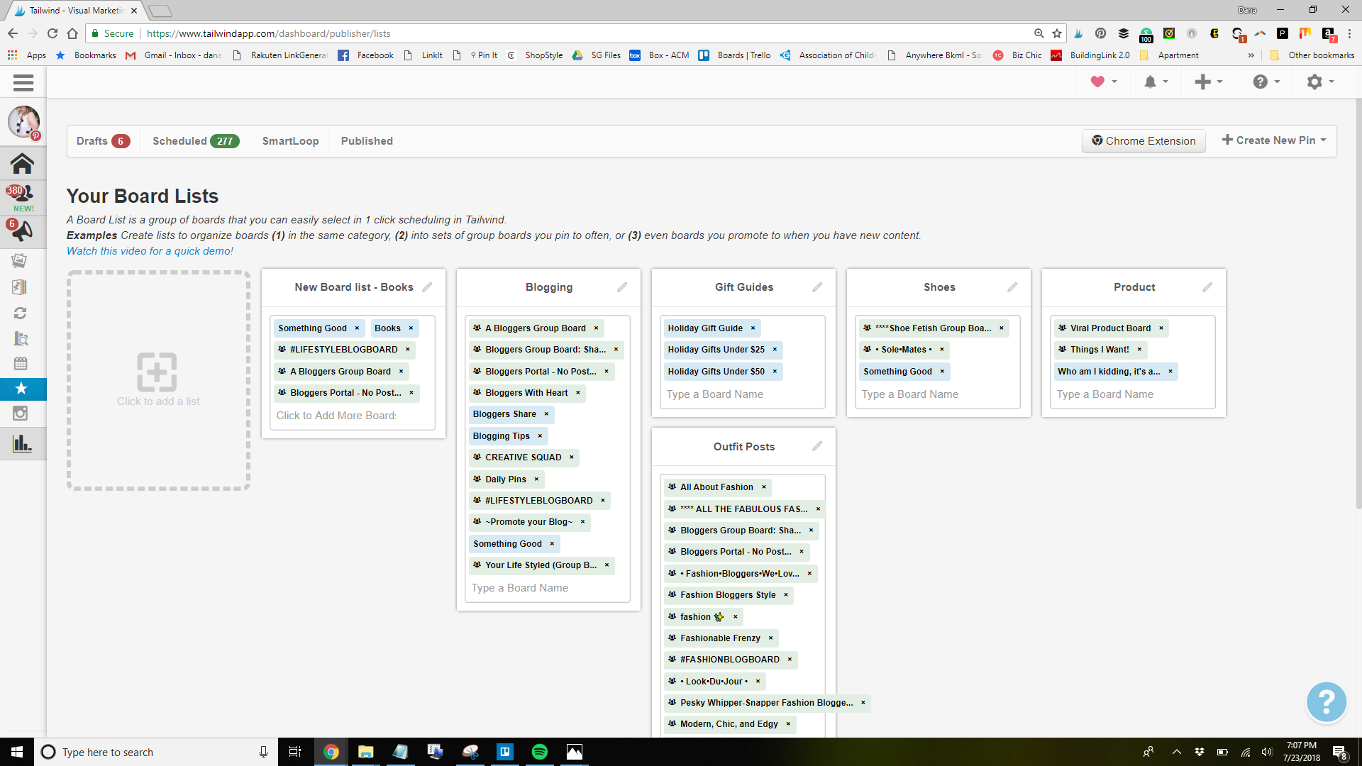 screenshot of tailwind finished board list