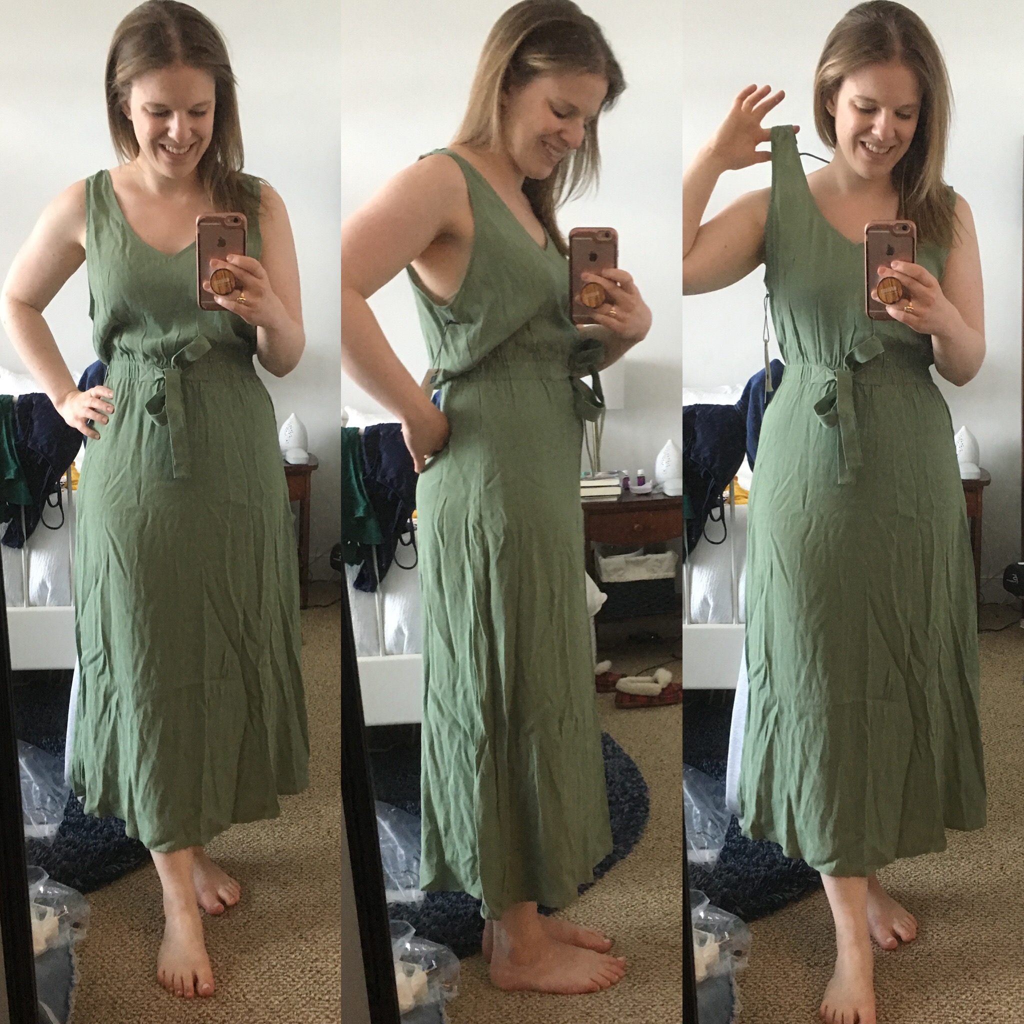 DC woman blogger wearing Treasure & Bond Blouson Tank Midi Dress sage