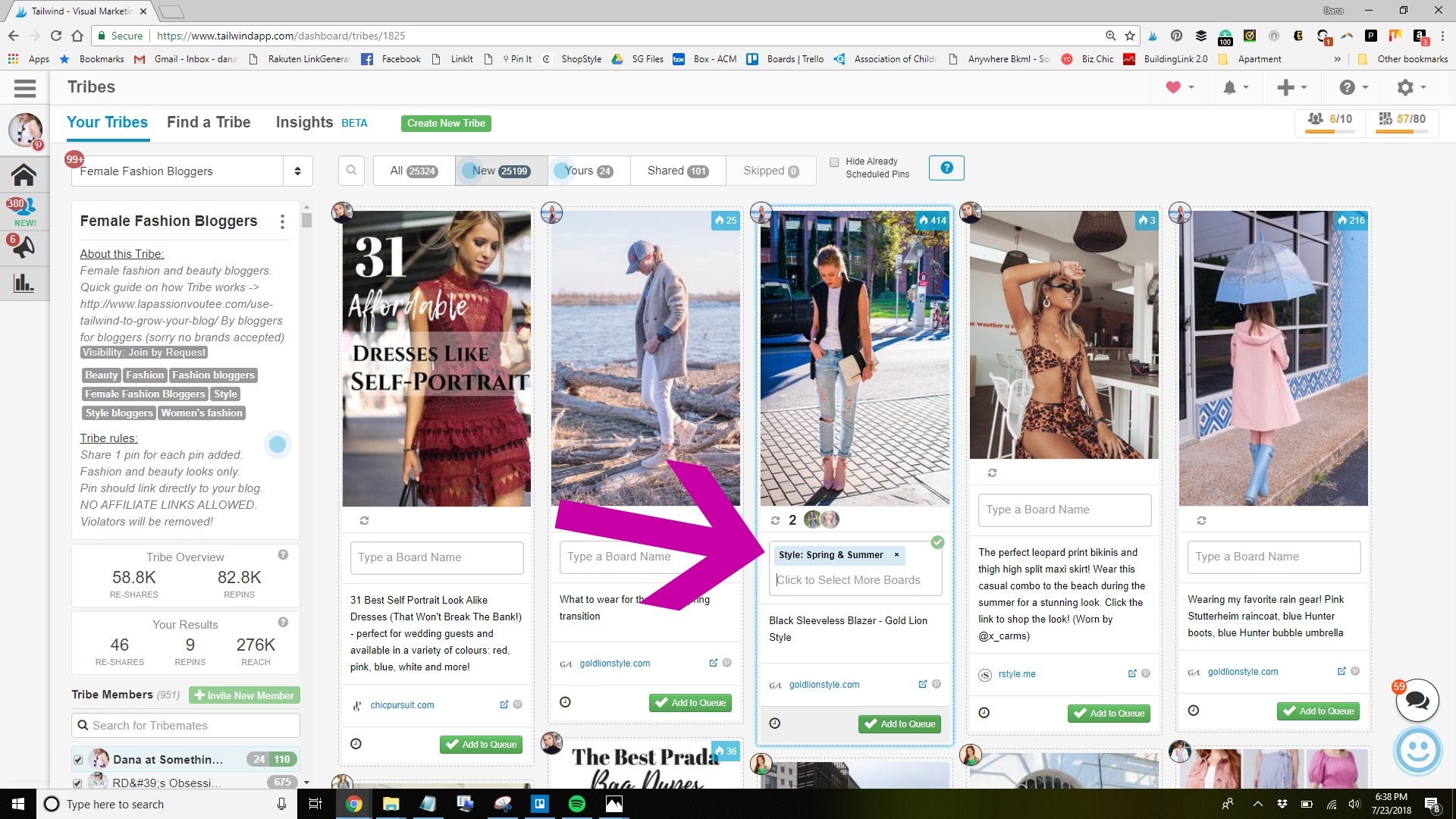 screenshot of tailwind add a pin from a tribe