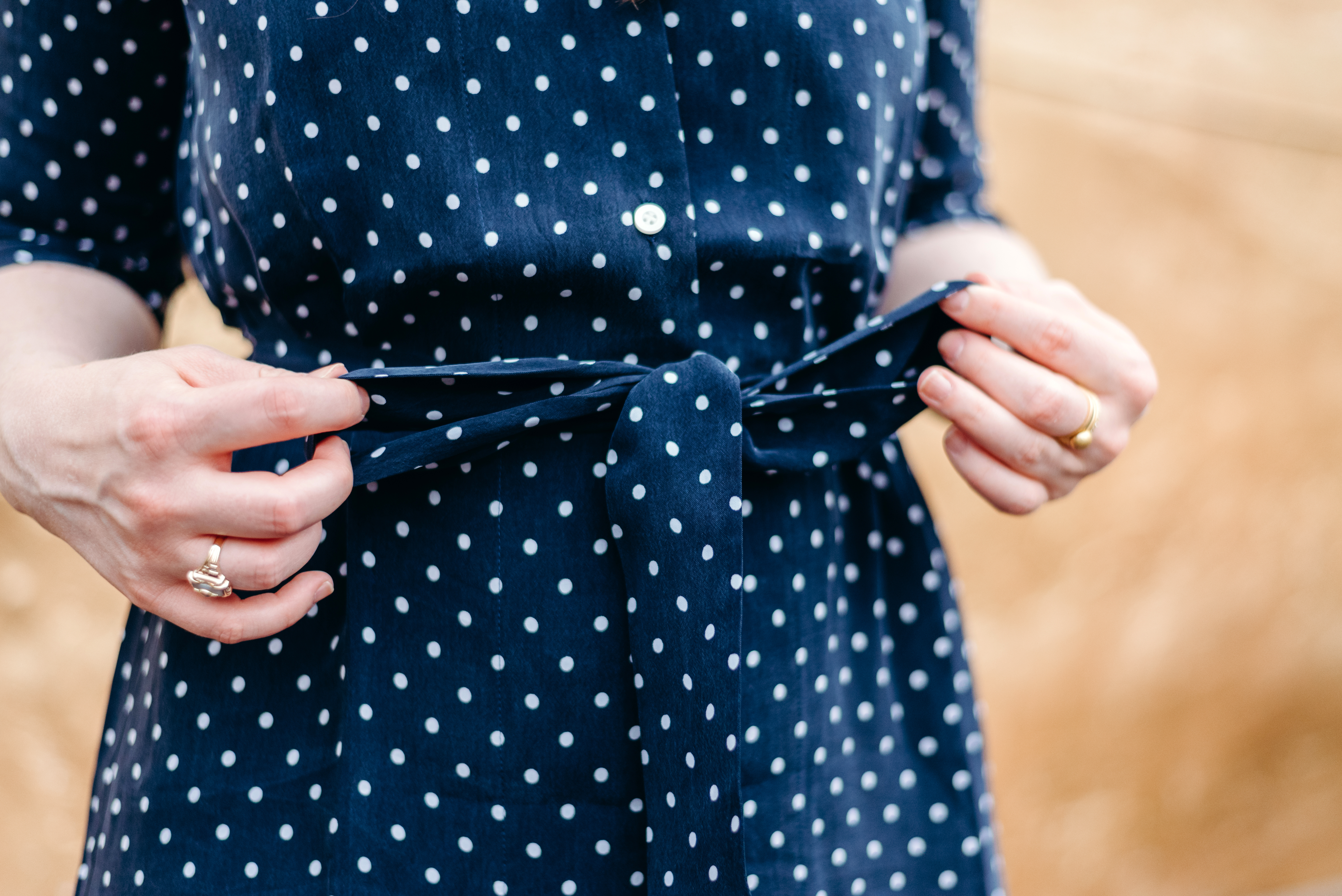 DC woman blogger wearing Everlane the Polka Dot Shirt Dress