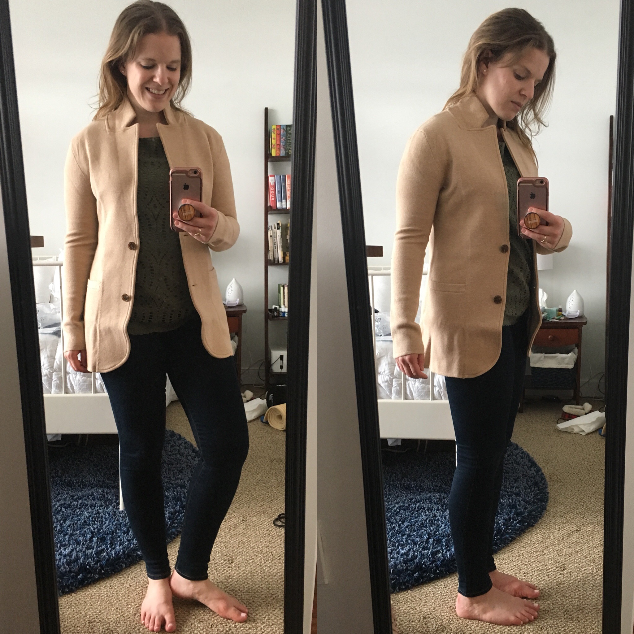 DC woman blogger wearing J.Crew Factory sweater-blazer