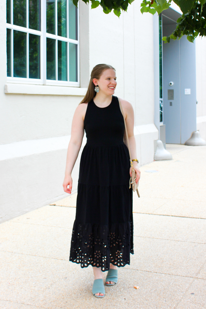 black maxi dress with eyelet hem black maxi dress with eyelet hem