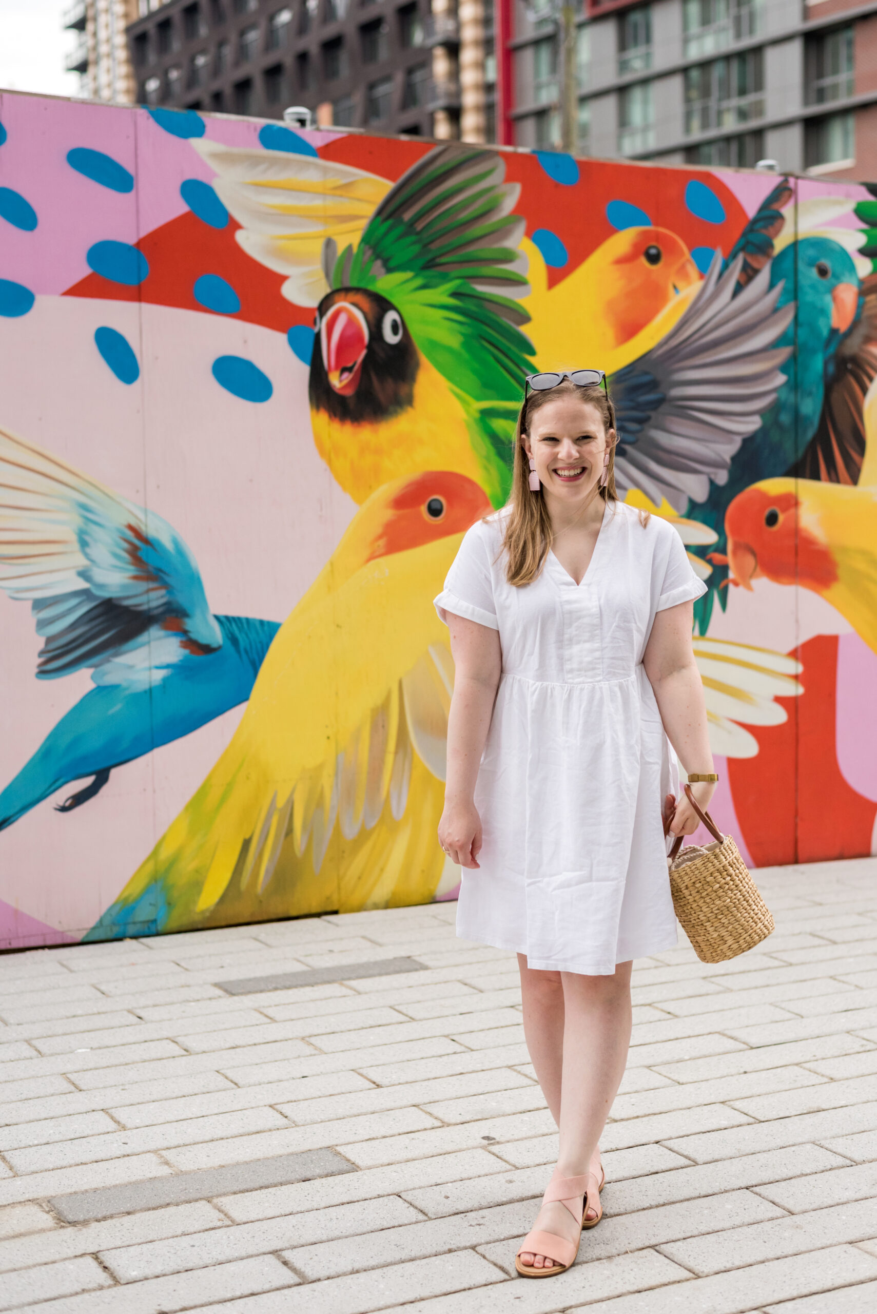 Woman wearing universal thread short sleeve white dress Woman wearing universal thread short sleeve white dress